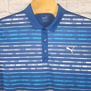 Puma‎ Golf Men Blue Striped DryCELL Performance Polo Shirt Short Sleeve Size 2XL